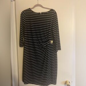 Striped dress with side ruched design - hidden lightweight shaper.